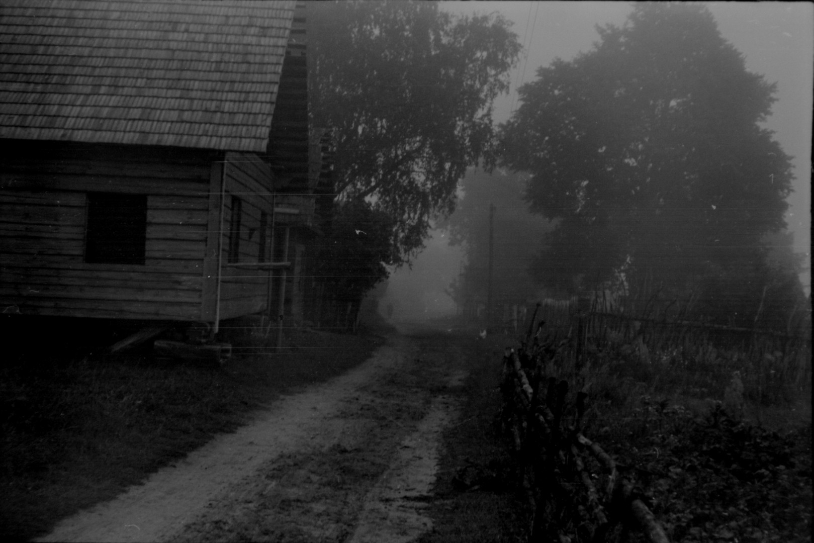 LTRFt D 6632 Street in unknown village (the photograph might be taken in Dieveniškės, Žižmai, Pupiškės, or Šilinė in Šalčininkai district, 1957)